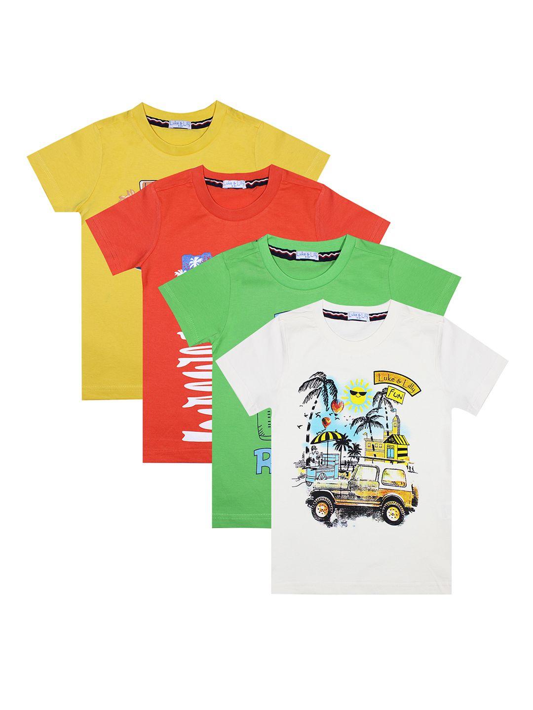luke & lilly boys pack of 4 multicoloured printed round neck t-shirts