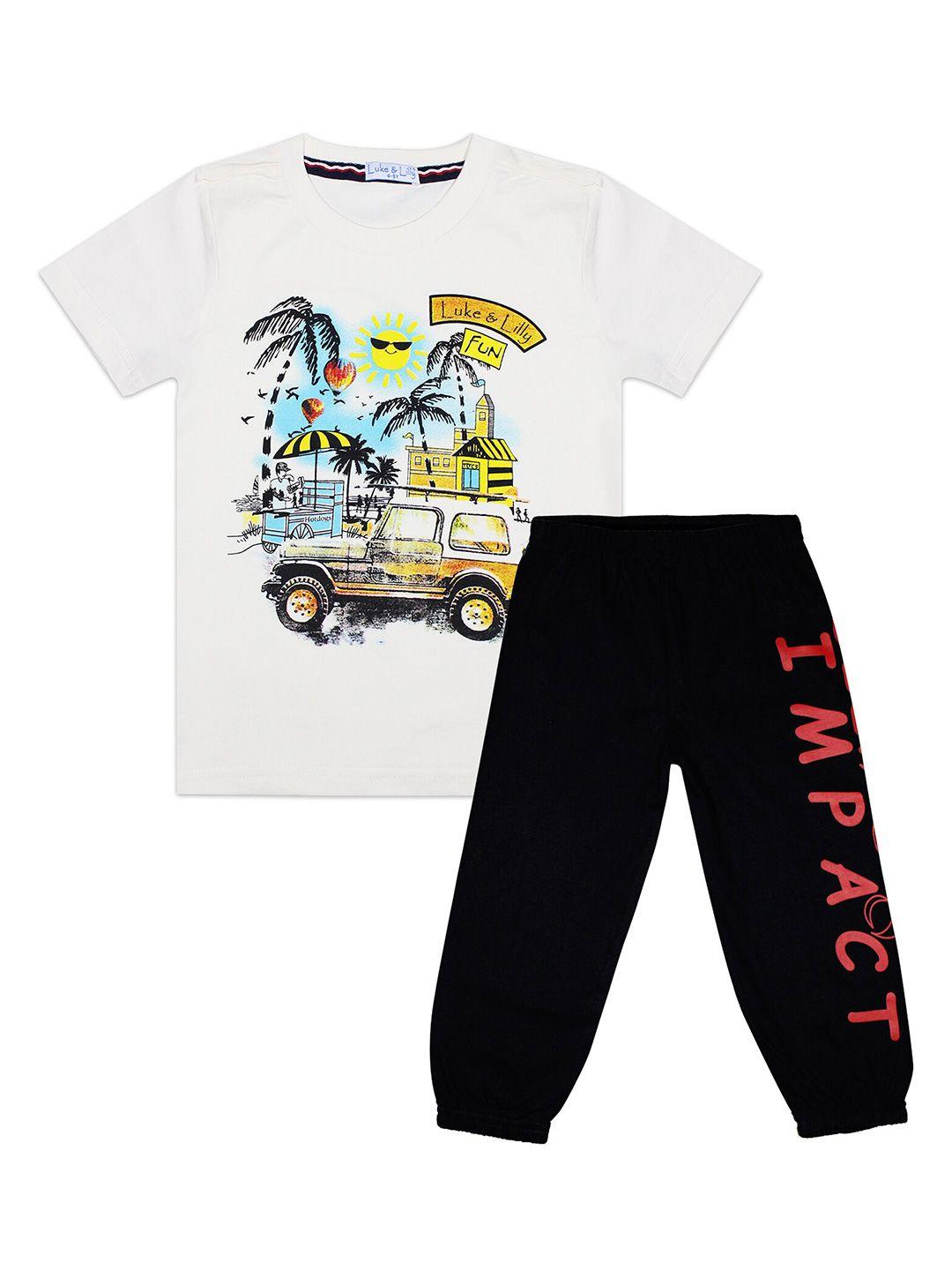 luke & lilly boys white & black printed t-shirt with pyjamas