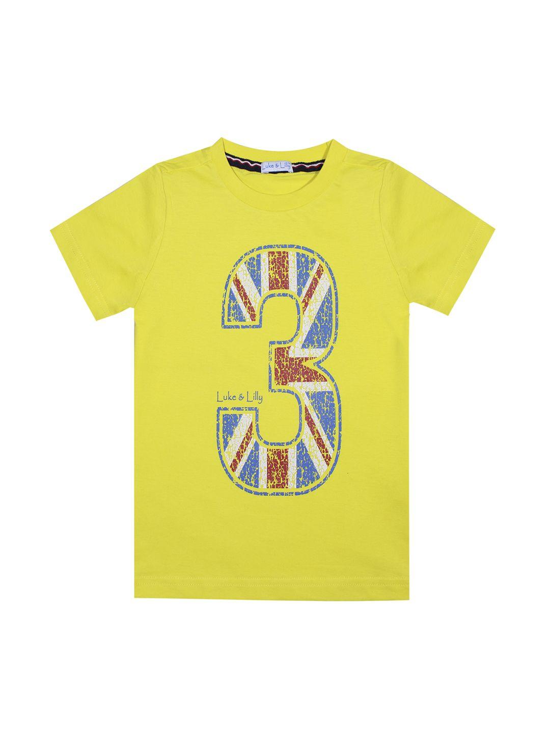 luke & lilly boys yellow printed round neck t-shirt