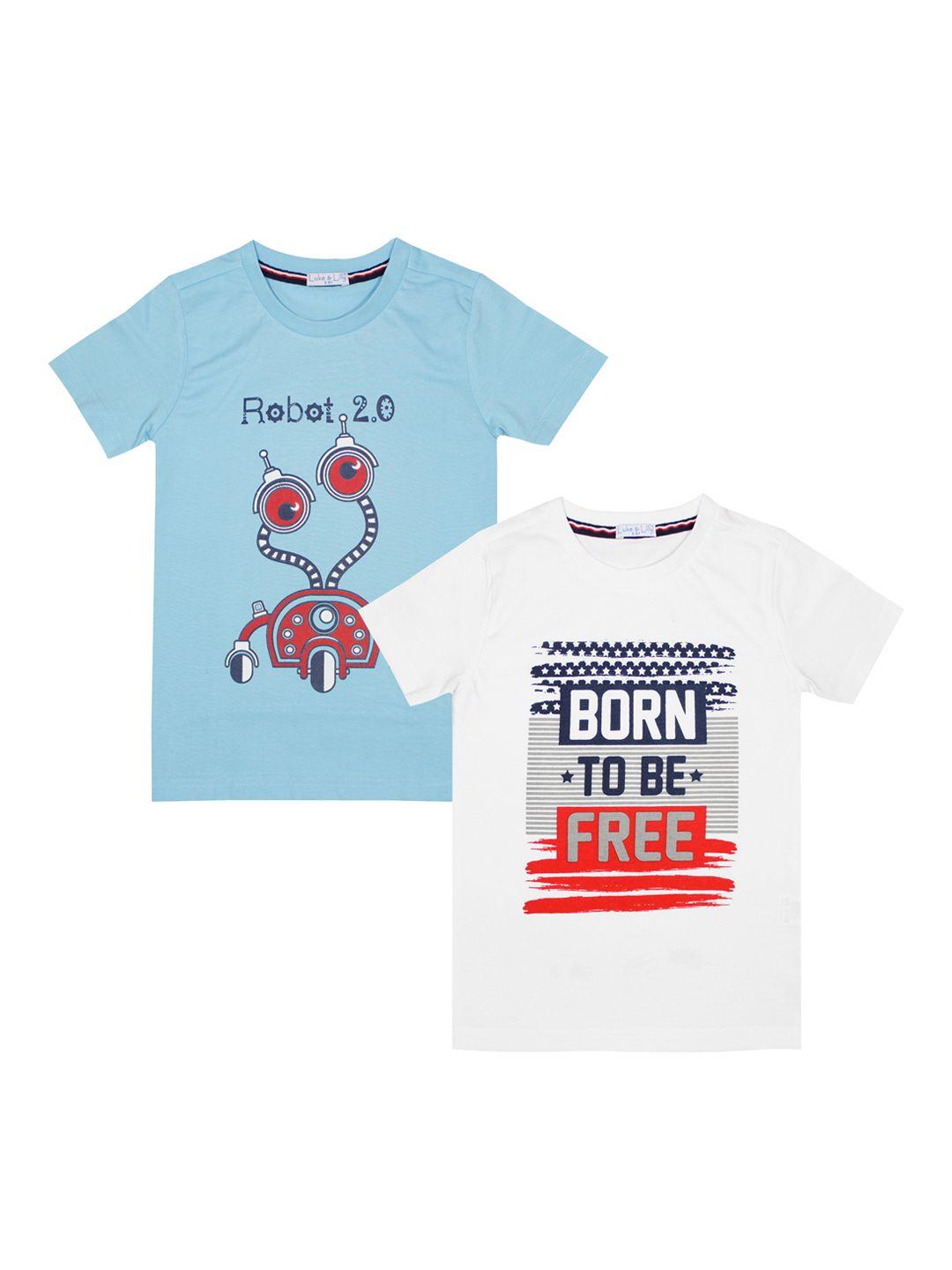 luke  lilly boys pack of 2 printed round neck pure cotton t-shirt