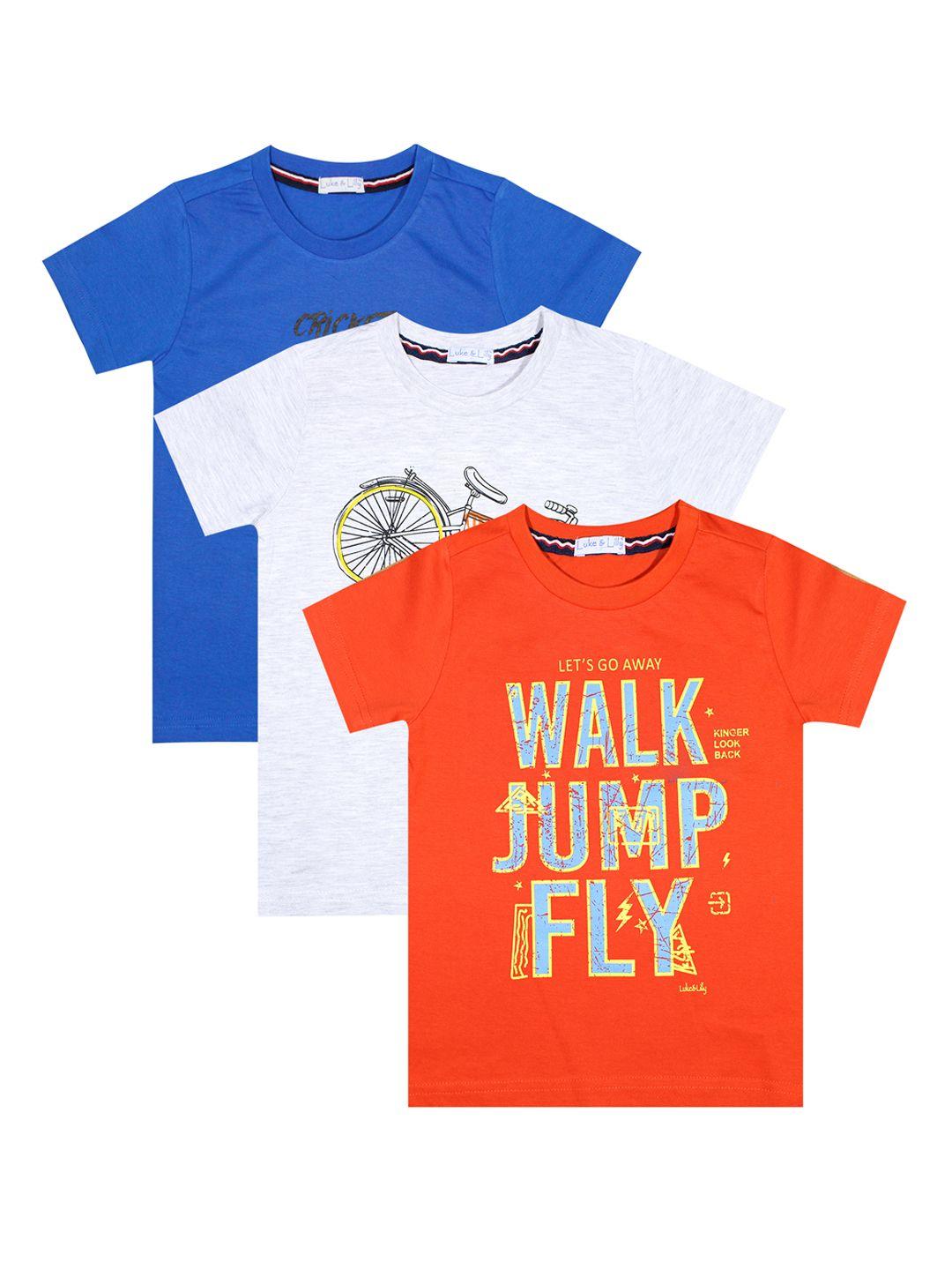 luke  lilly boys pack of 3 printed round neck pure cotton t-shirts