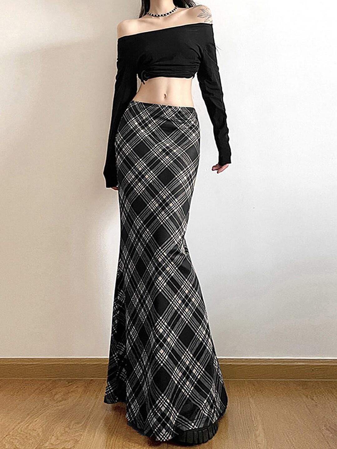 lulu & sky  plaid pattern low-waist maxi skirt