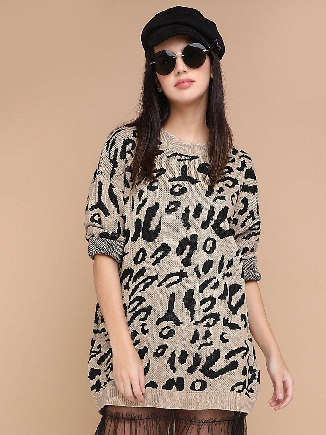 lulu & sky abstract printed round neck long sleeves longline pullover sweater
