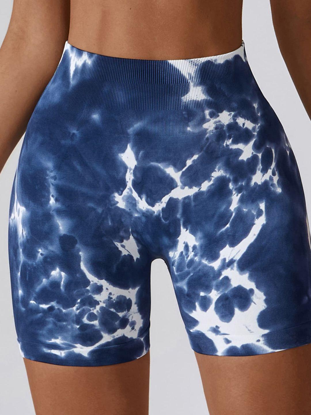 lulu & sky abstract printed slim fit high-rise yoga sports shorts