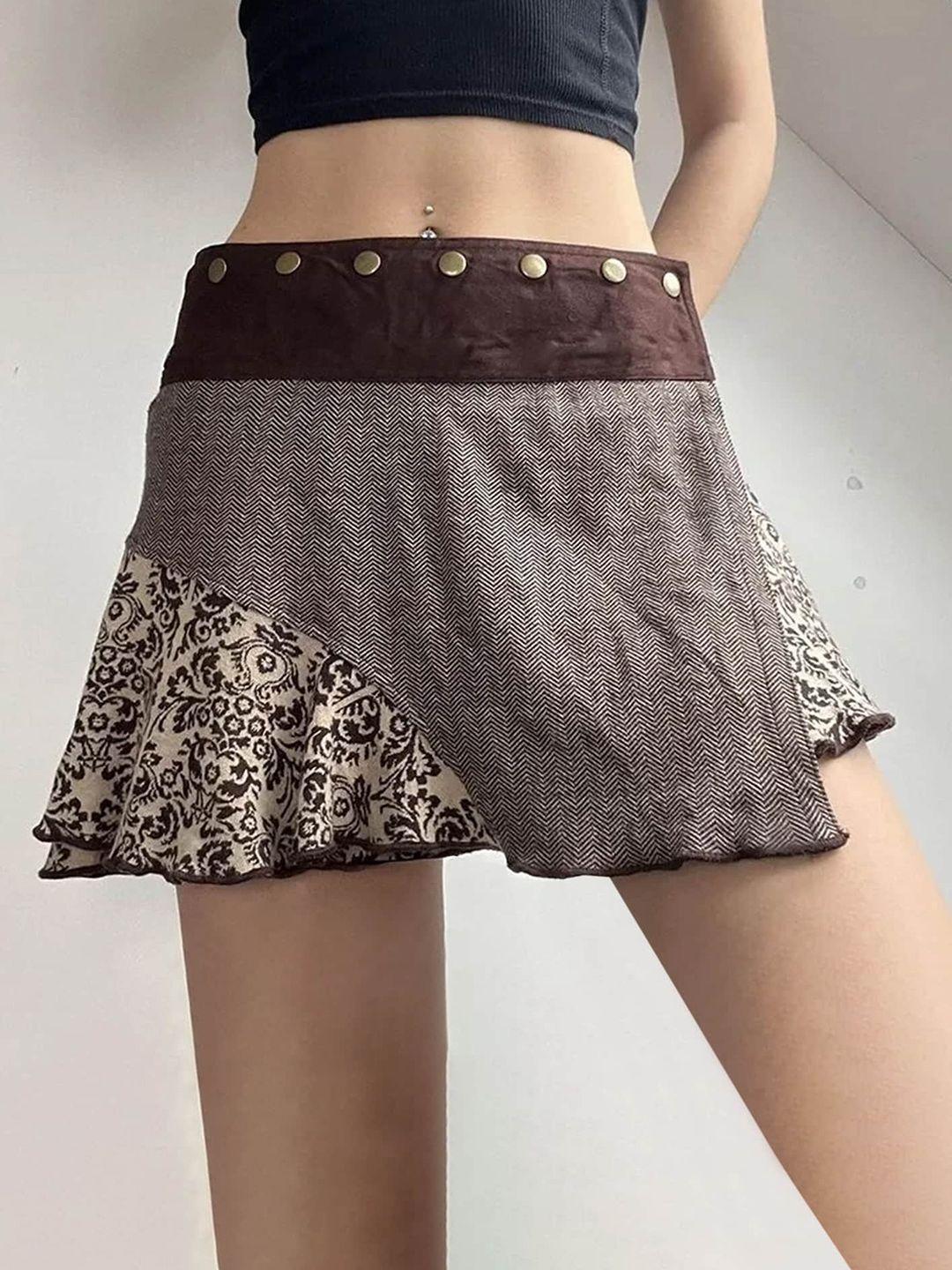 lulu & sky ethnic motif printed a-line irregular mini skirt