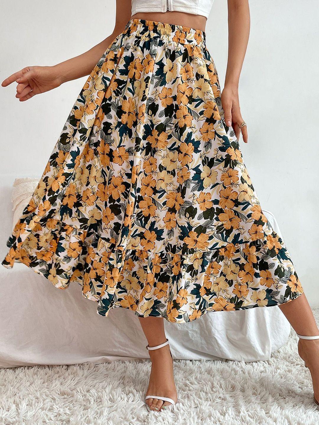 lulu & sky floral printed a-line midi length skirt