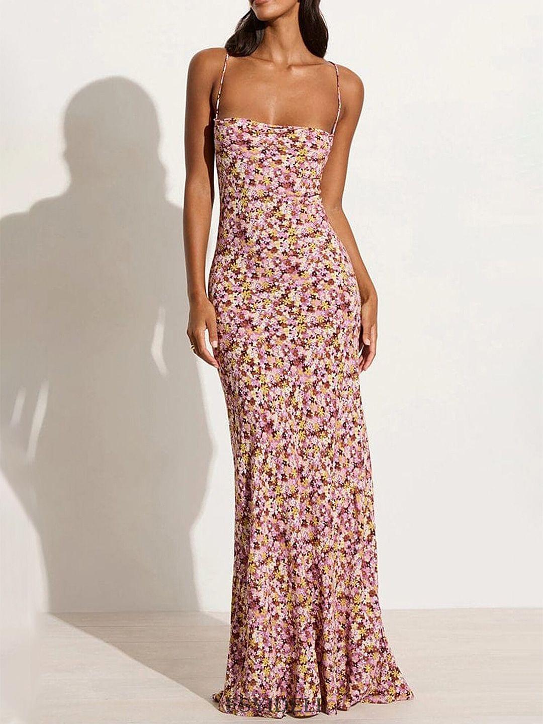 lulu & sky floral printed shoulder straps maxi dress