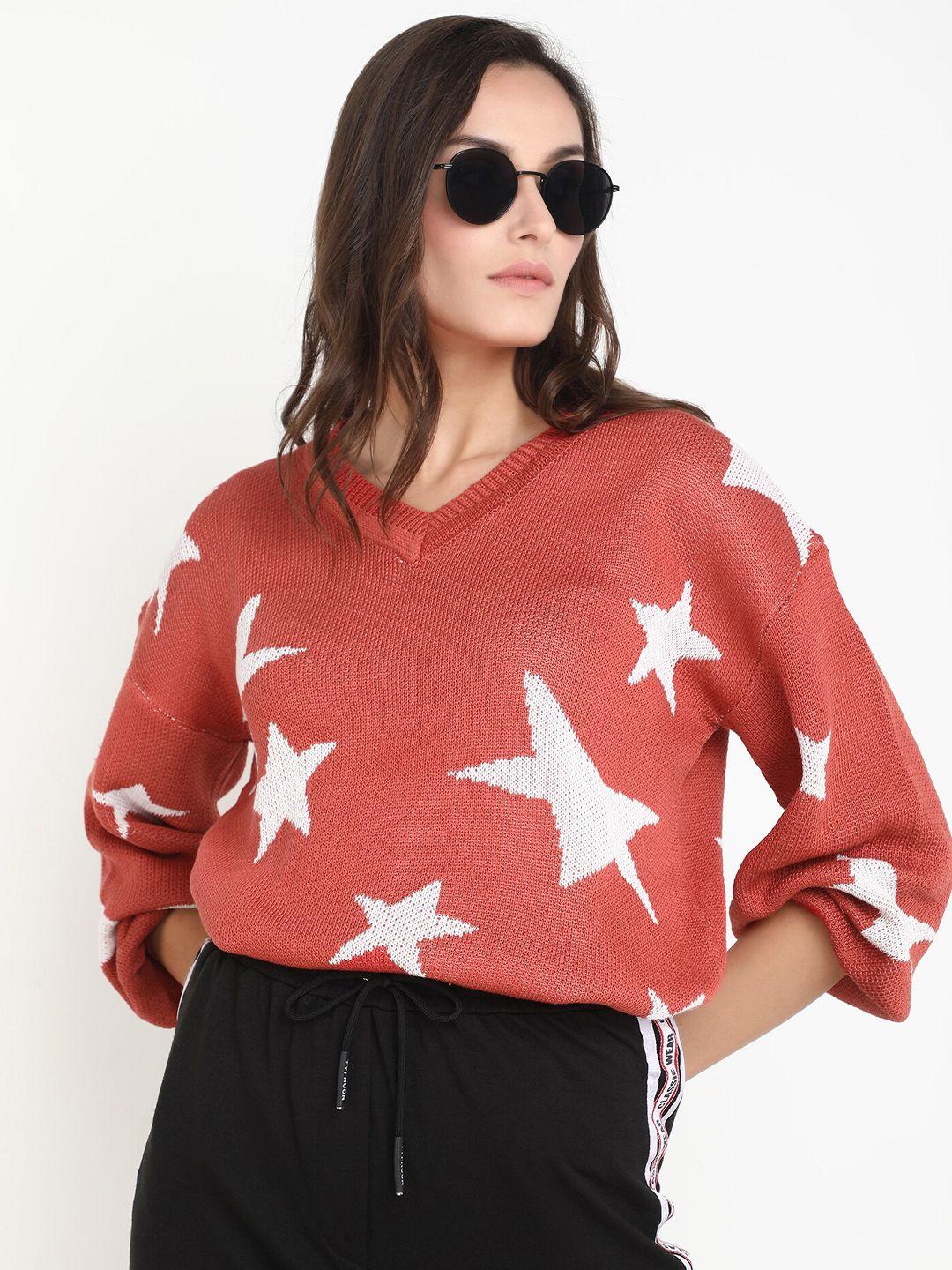 lulu & sky geometric printed v-neck long sleeves pullover sweater
