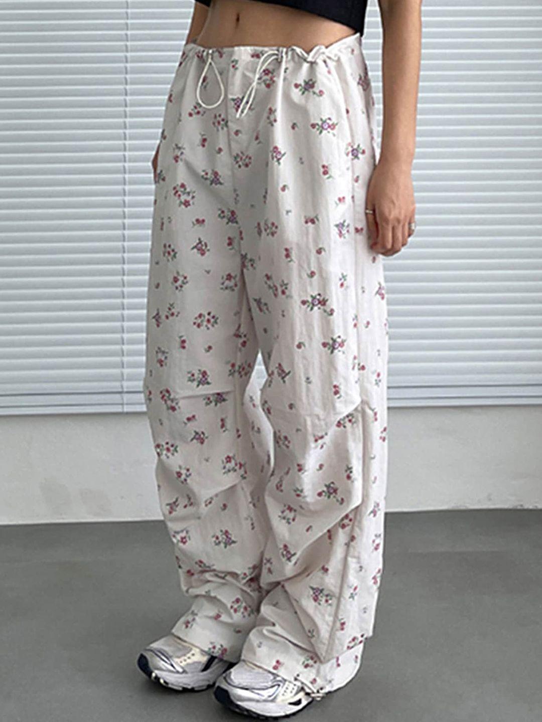 lulu & sky women floral printed loose fit low-rise parallel trousers