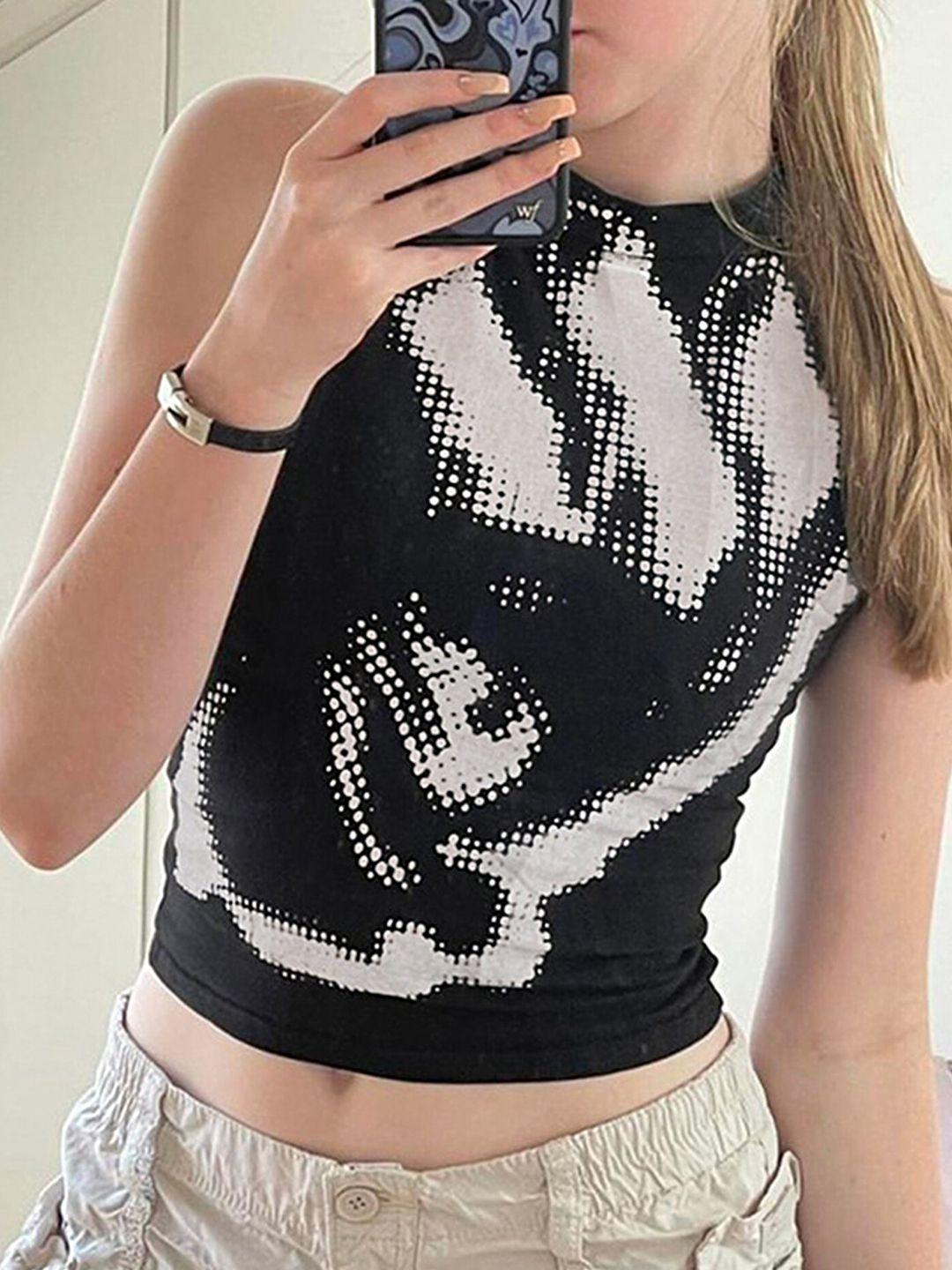 lulu & sky abstract printed fitted crop top