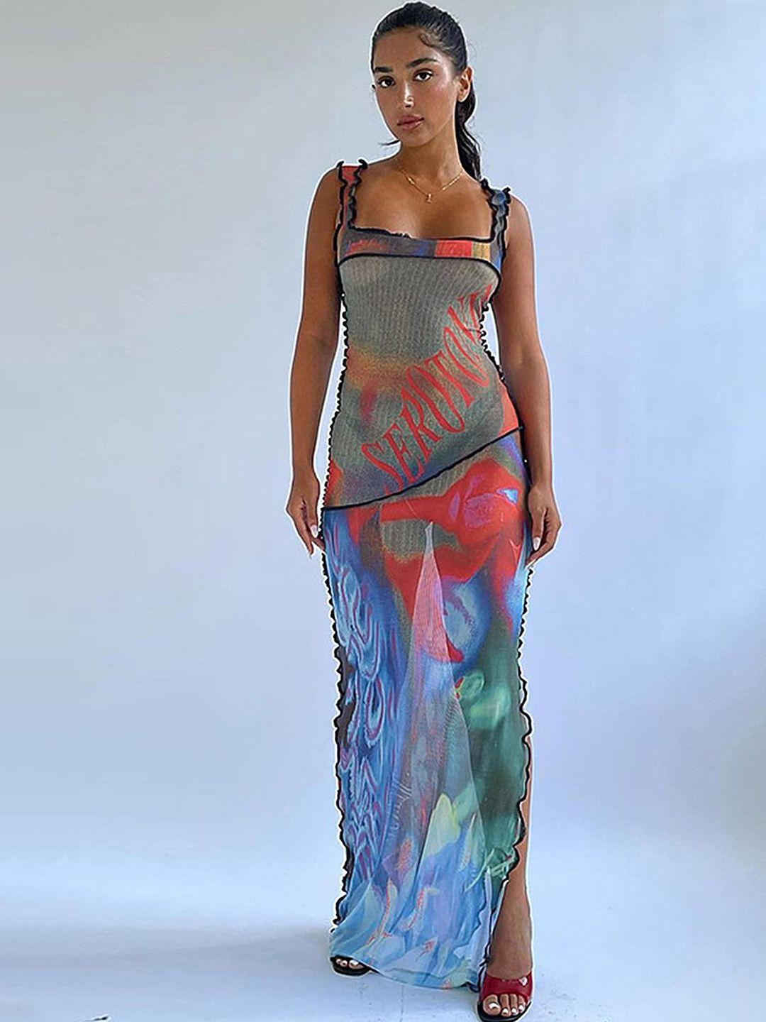 lulu & sky abstract printed square neck maxi dress
