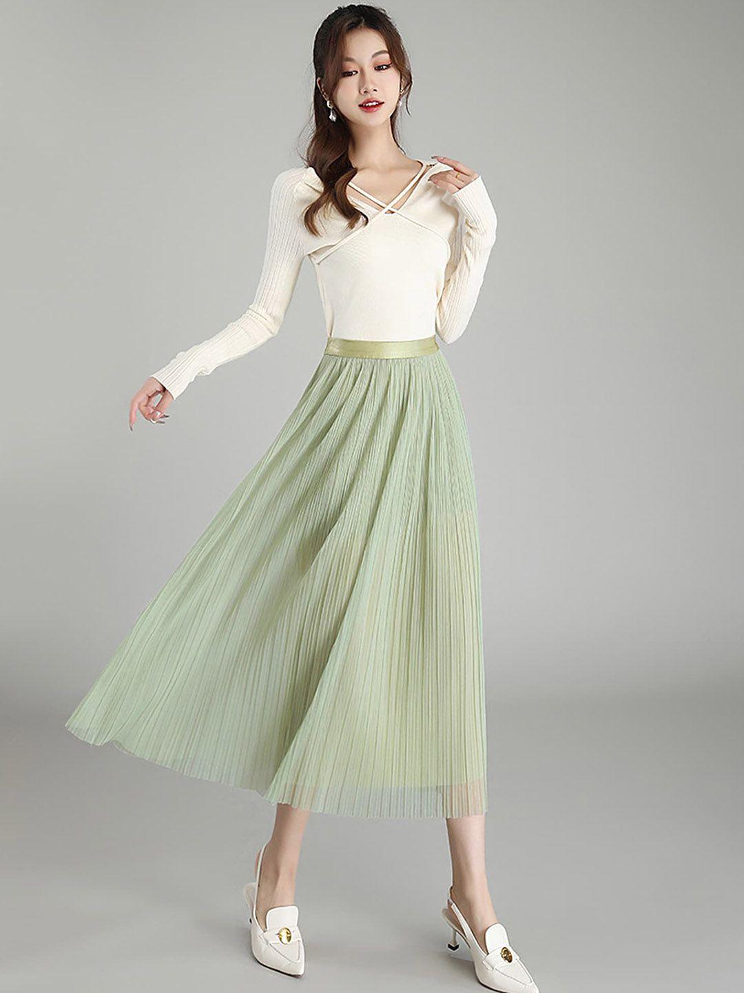 lulu & sky accordion pleated flared midi skirt