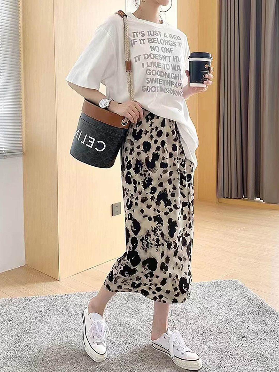 lulu & sky animal printed straight midi skirt