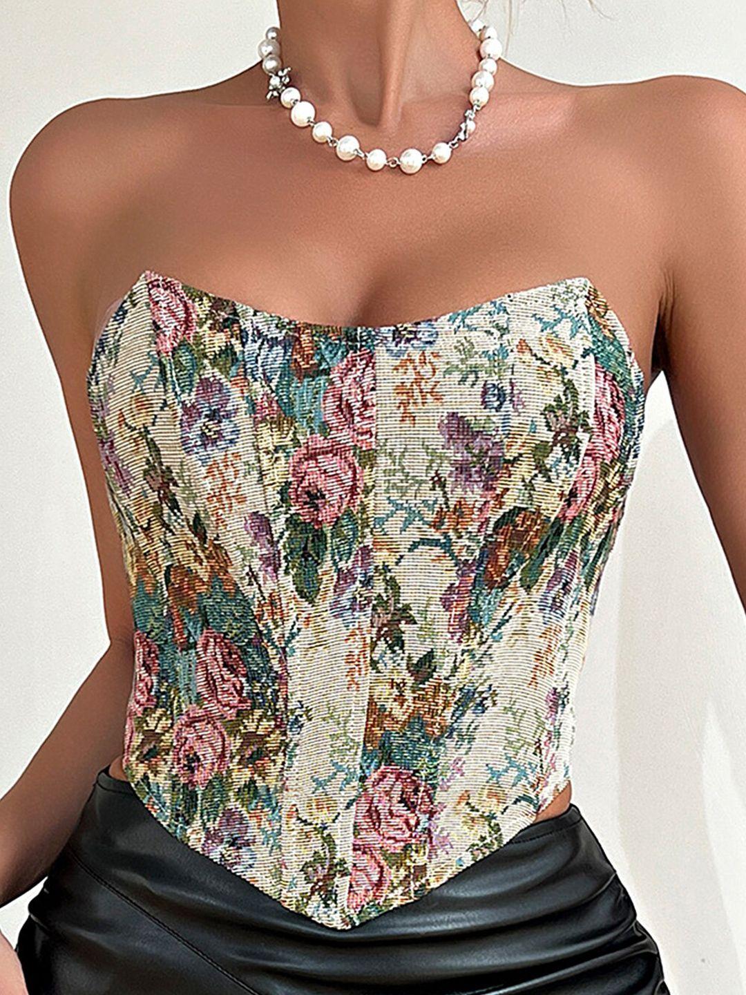 lulu & sky beige floral print lace top