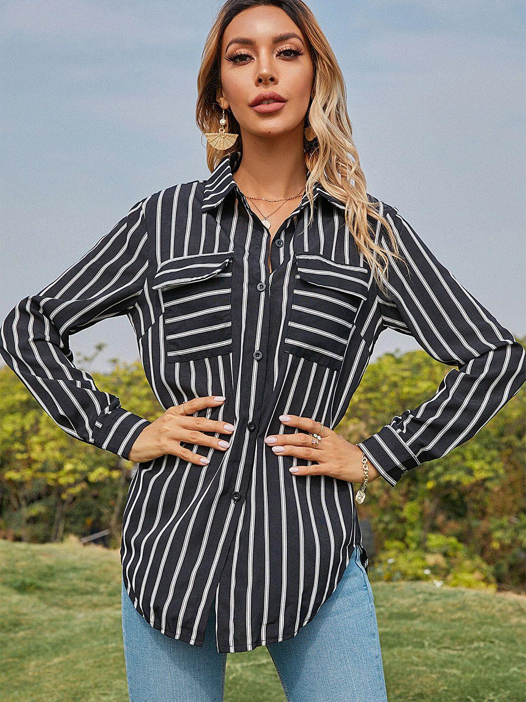 lulu & sky black striped shirt style top