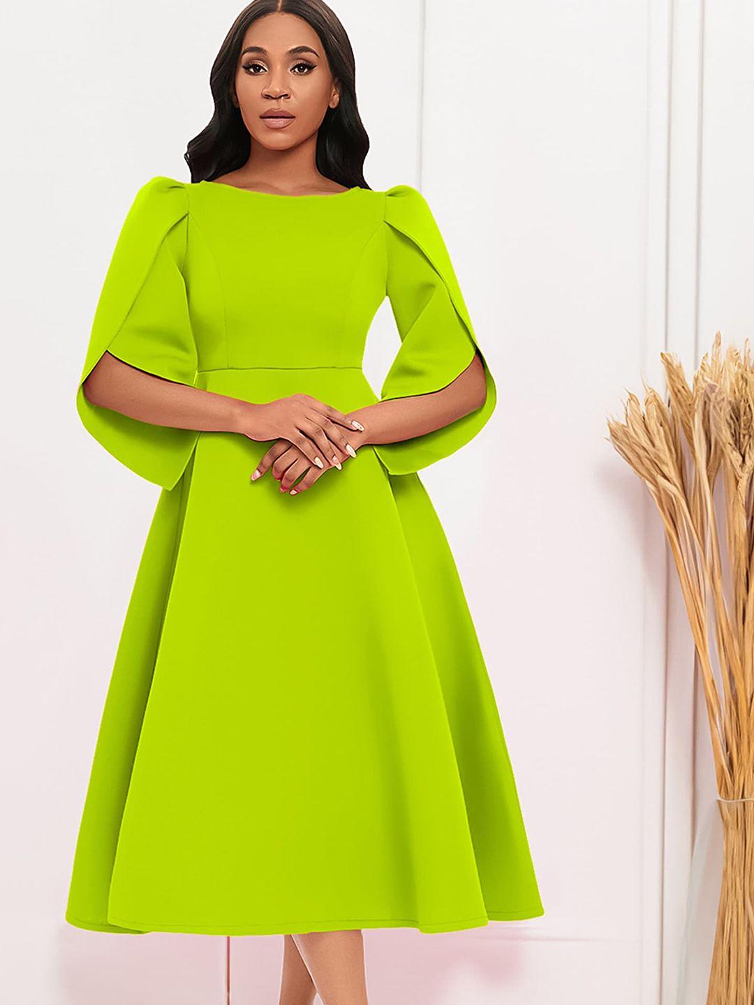 lulu & sky boat neck puff sleeve fit & flare midi dress