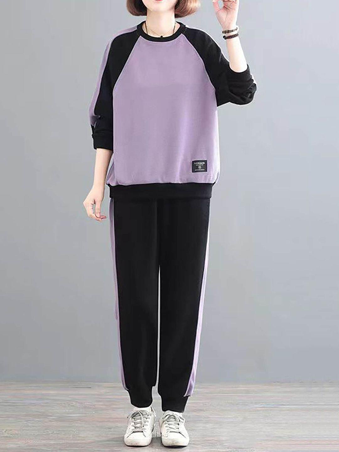 lulu & sky colorblocked round neck sweatshirt with flared joggers co-ords