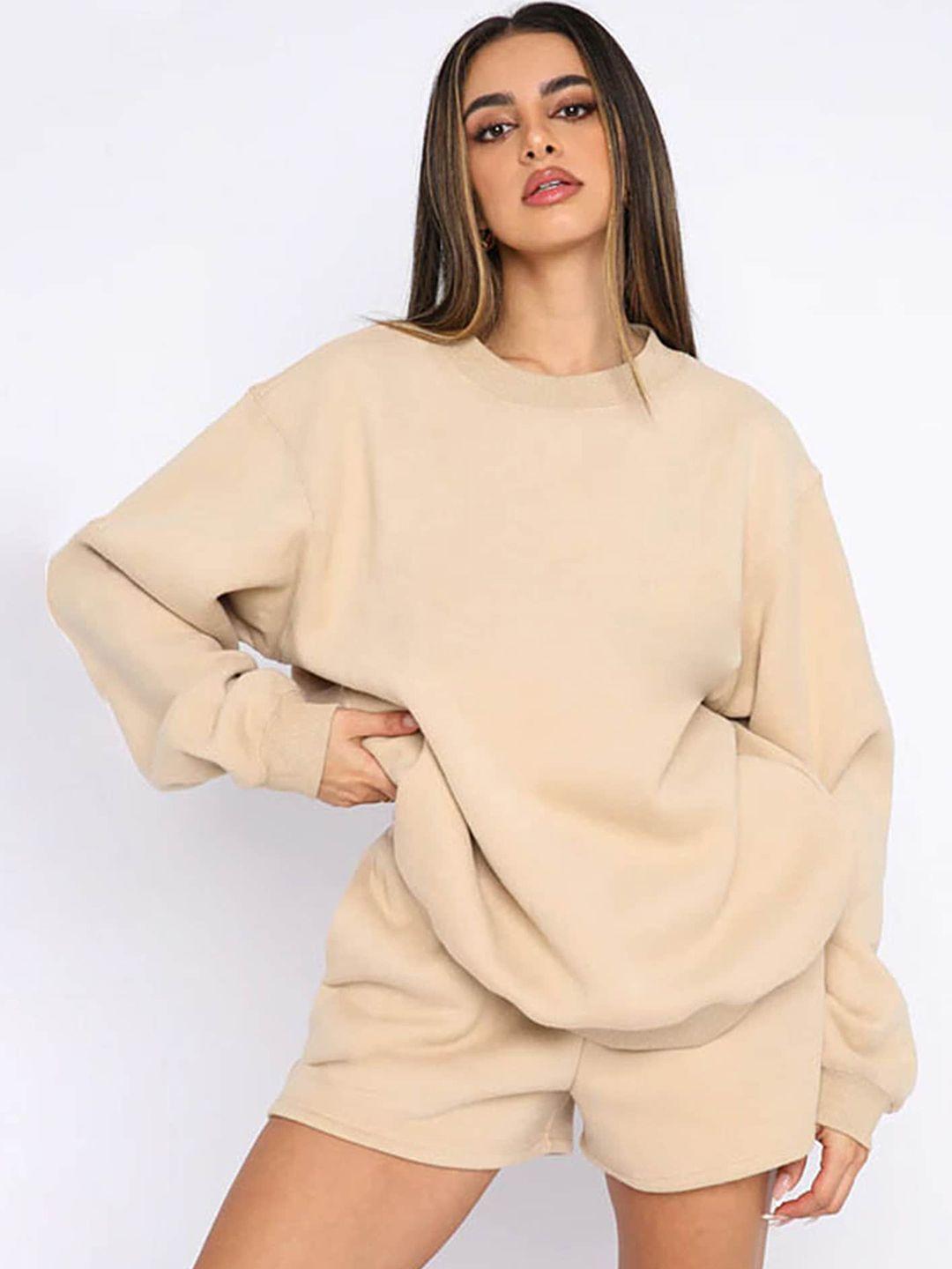 lulu & sky crew neck dropped shoulders sweatshirt with shorts co-ords