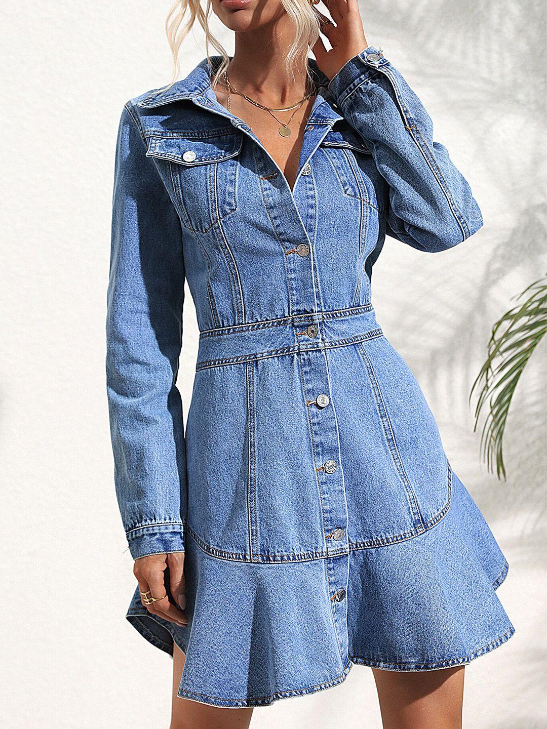 lulu & sky cuffed sleeves retro denim shirt dress