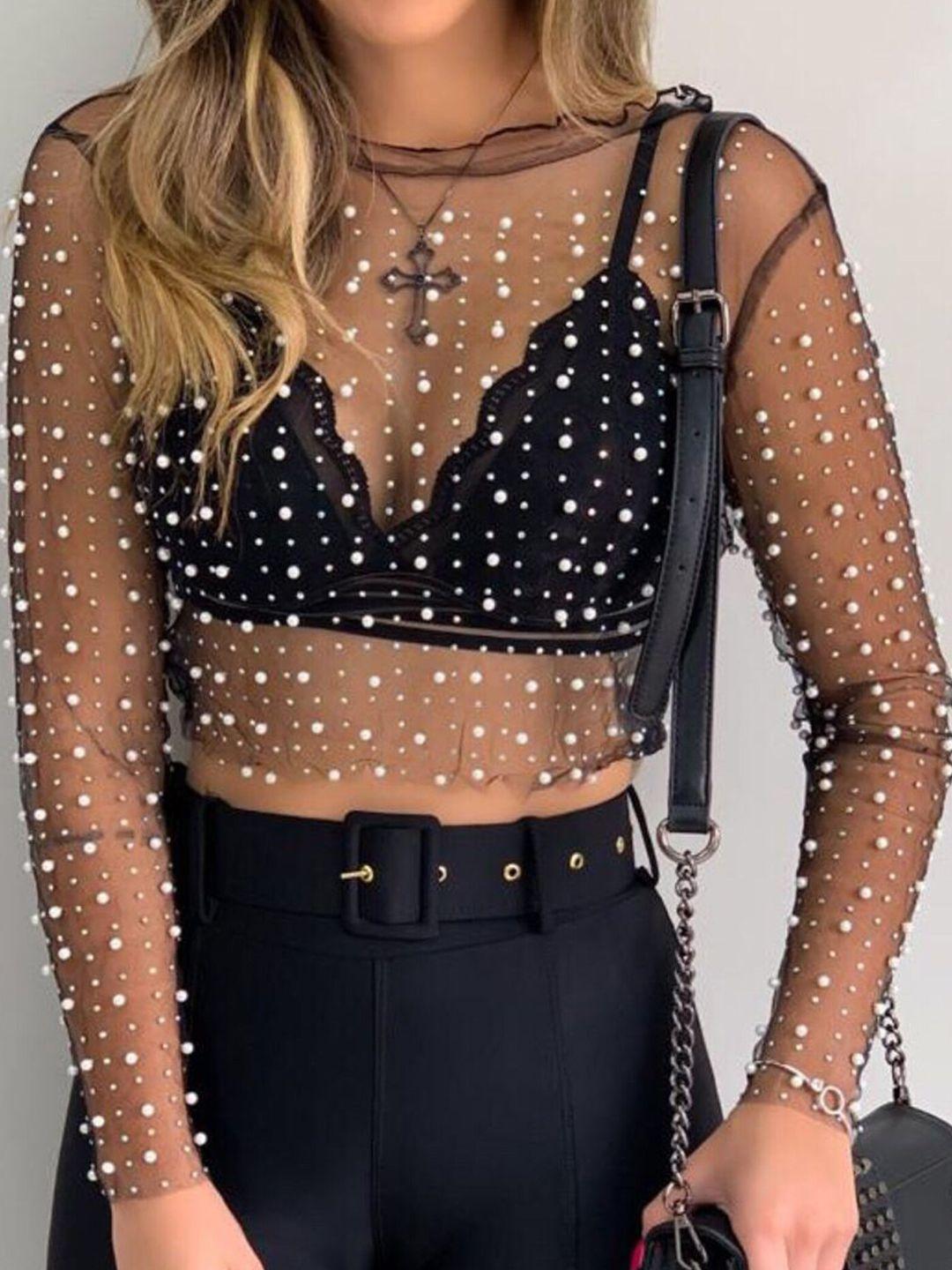 lulu & sky embellished sheer crop top