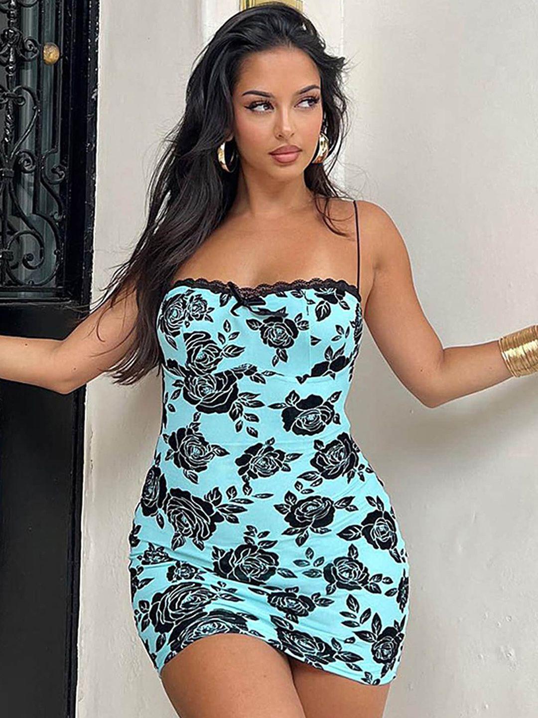 lulu & sky floral print shoulder strap bodycon mini dress