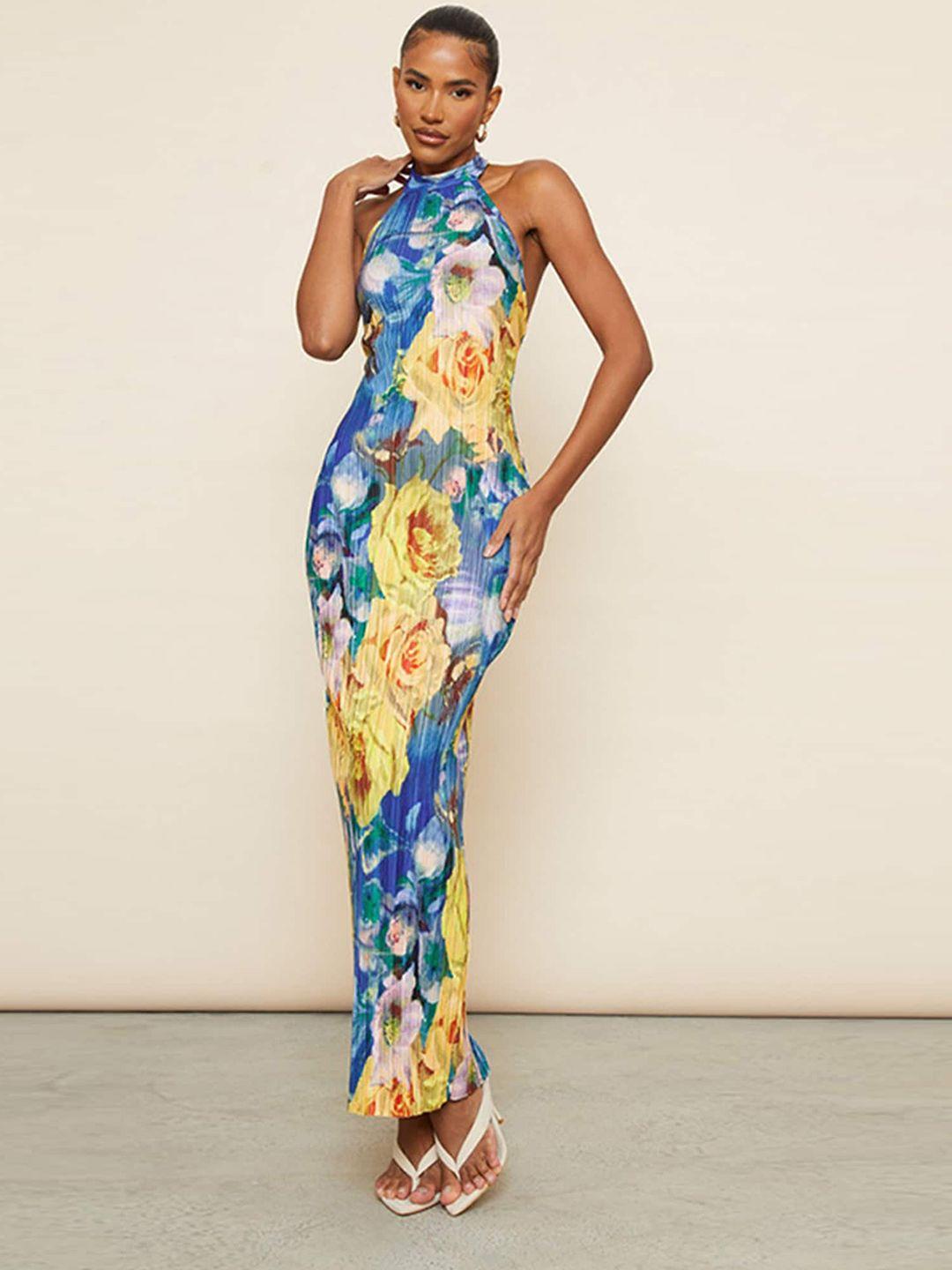 lulu & sky floral printed halter neck maxi dress