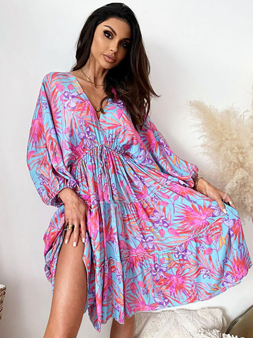 lulu & sky floral printed puff sleeves a-line dress