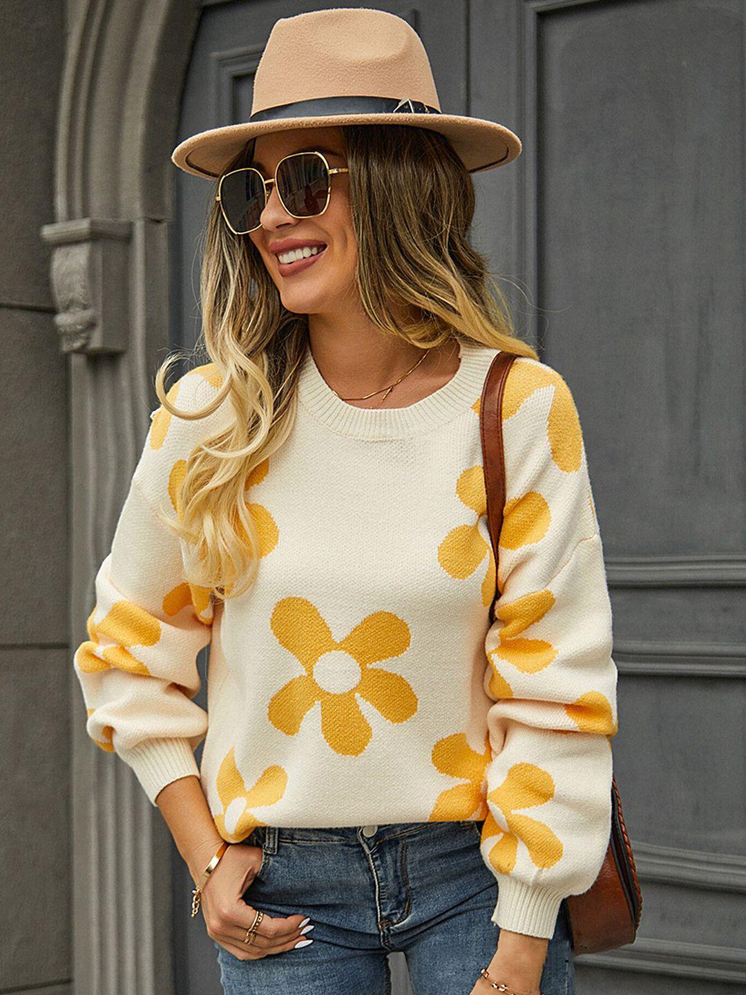 lulu & sky floral printed round neck pullover sweaters