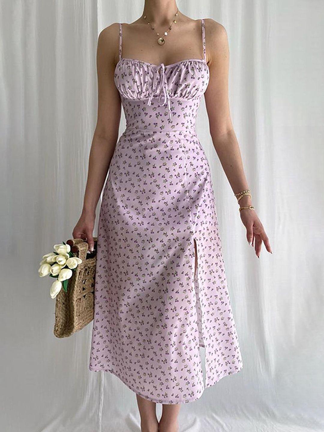 lulu & sky floral printed shoulder strap  a-line midi dress