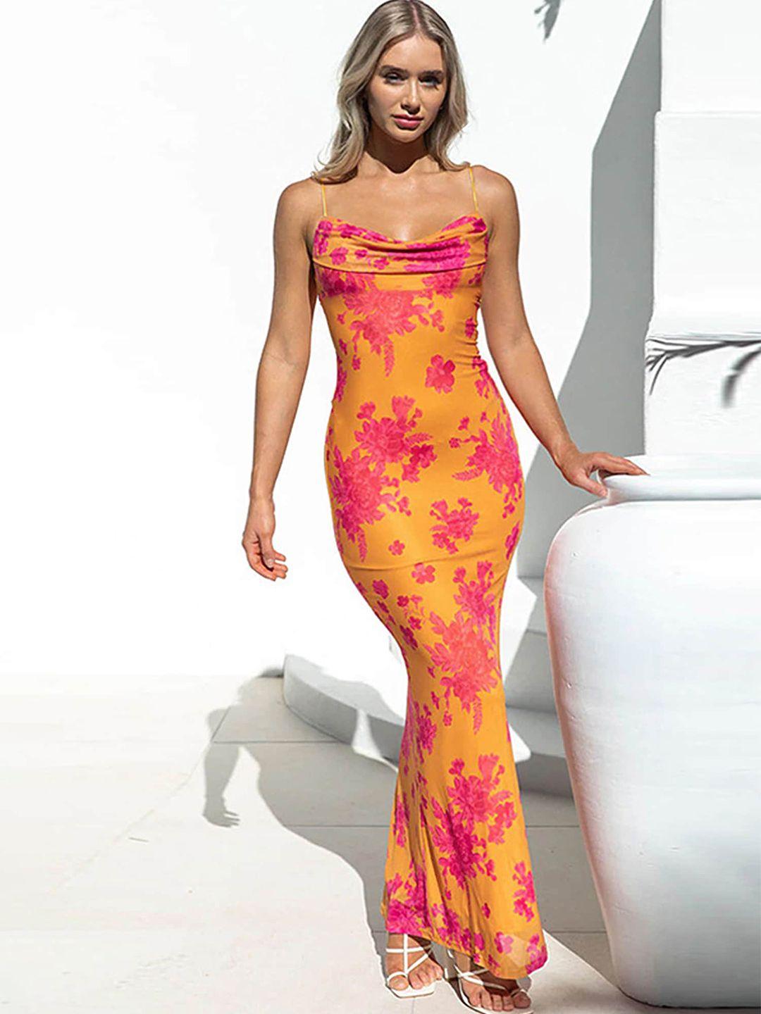 lulu & sky floral printed shoulder strap maxi dress