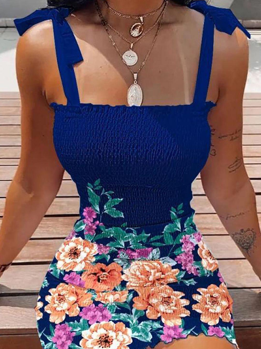 lulu & sky floral printed shoulder straps sleeveless smocked a-line dress