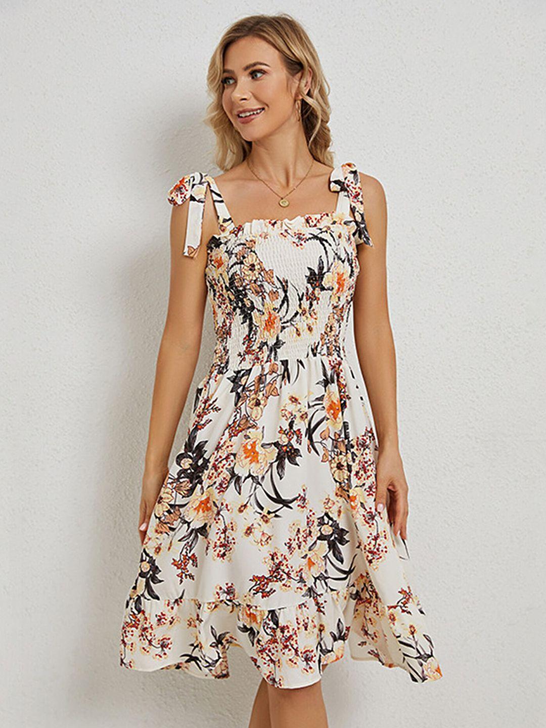lulu & sky floral printed shoulder straps smocked a-line dress