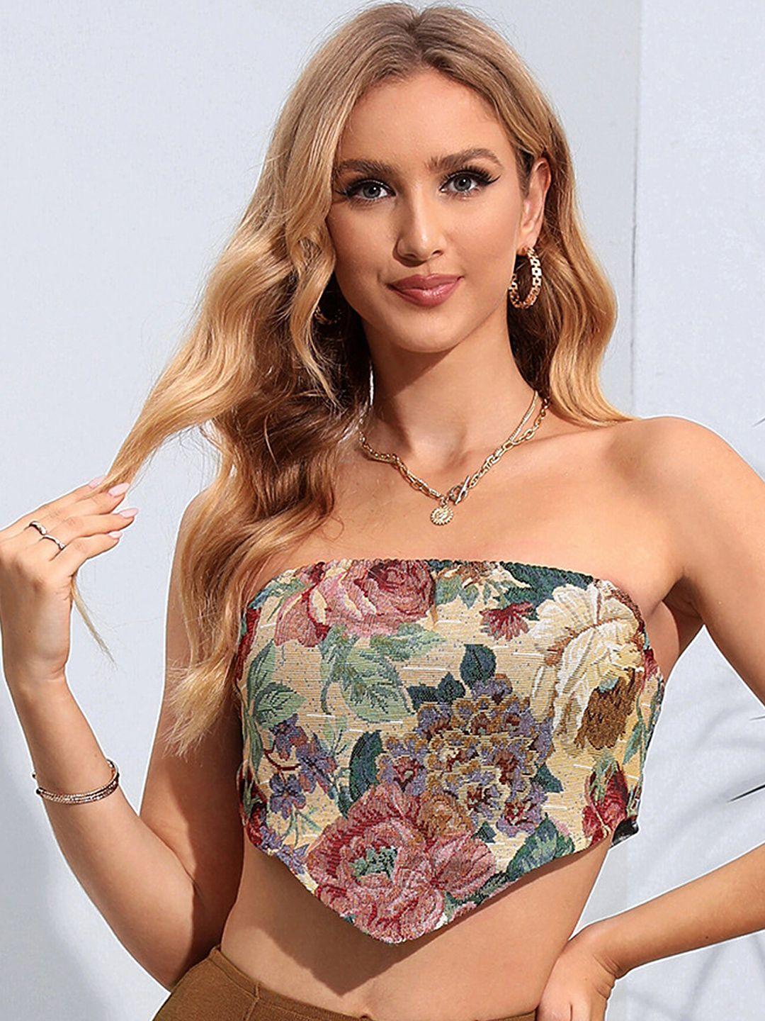 lulu & sky floral printed strapless tube  top