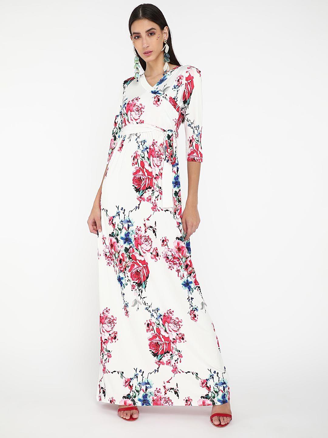 lulu & sky floral printed v-neck belted maxi dress