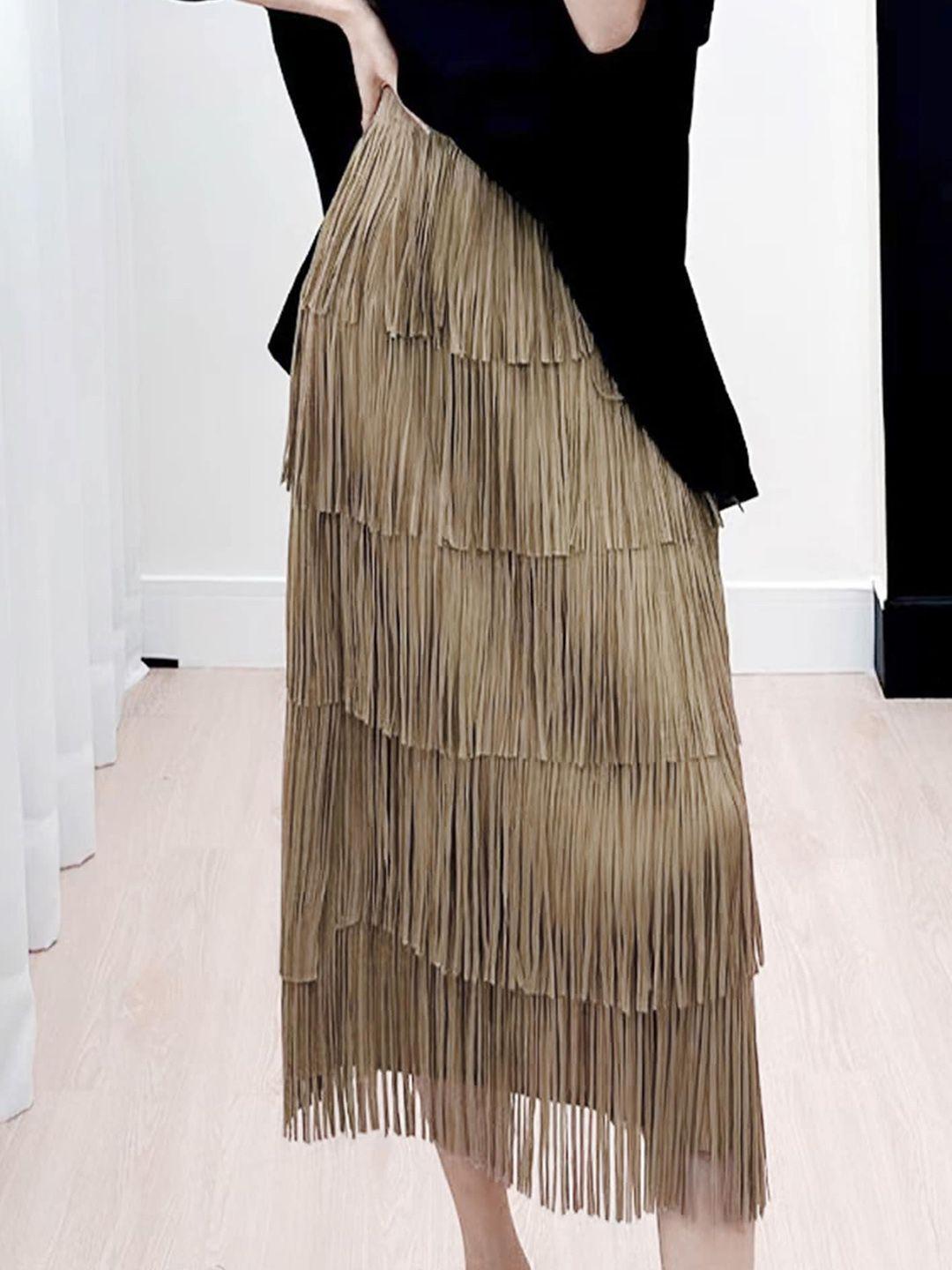 lulu & sky fringed a-line midi skirt