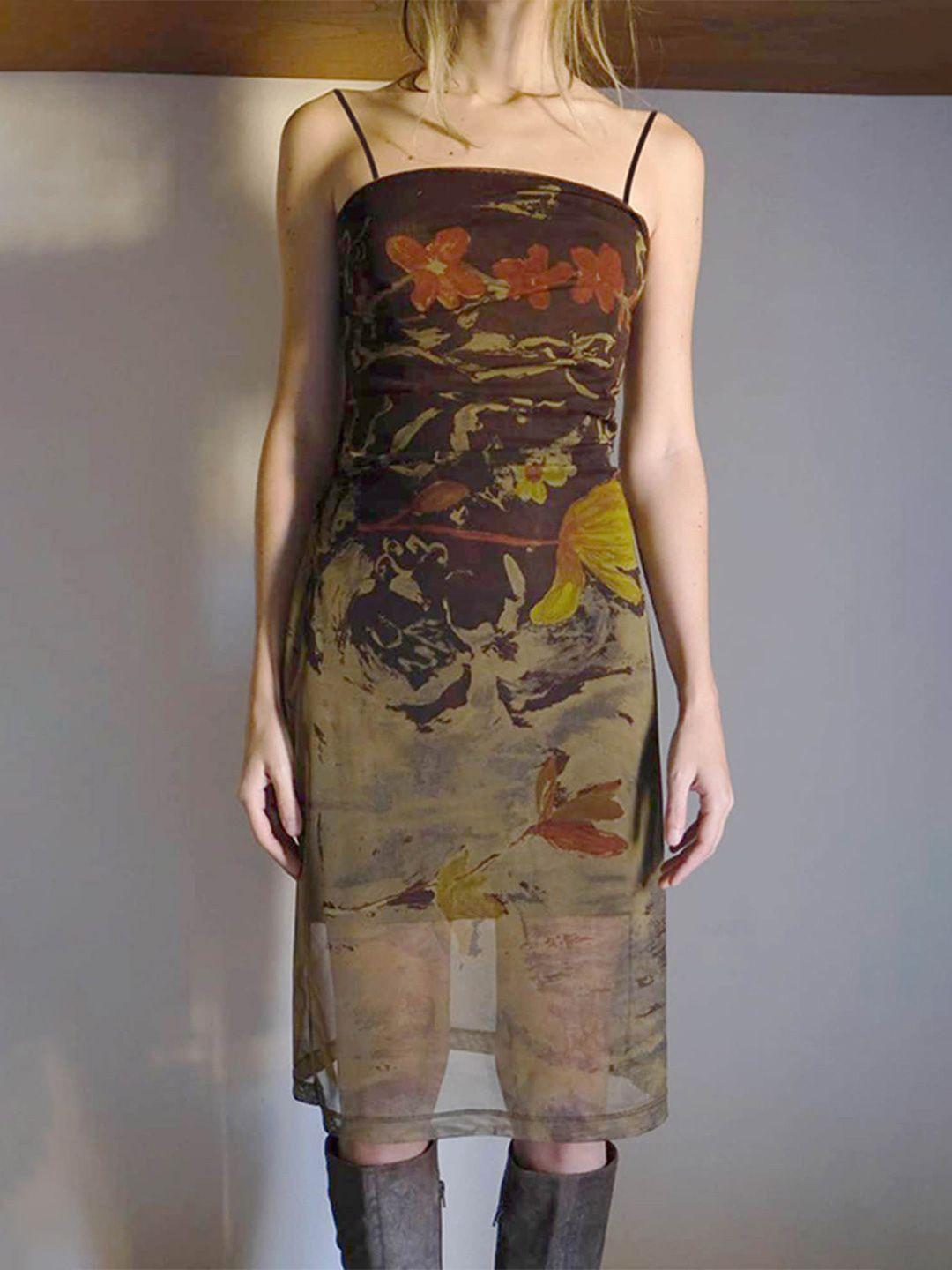 lulu & sky graphic printed shoulder straps sheath dress