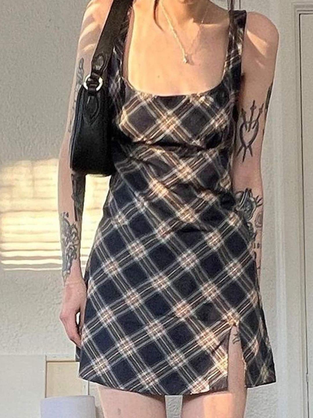 lulu & sky grey checked a-line dress