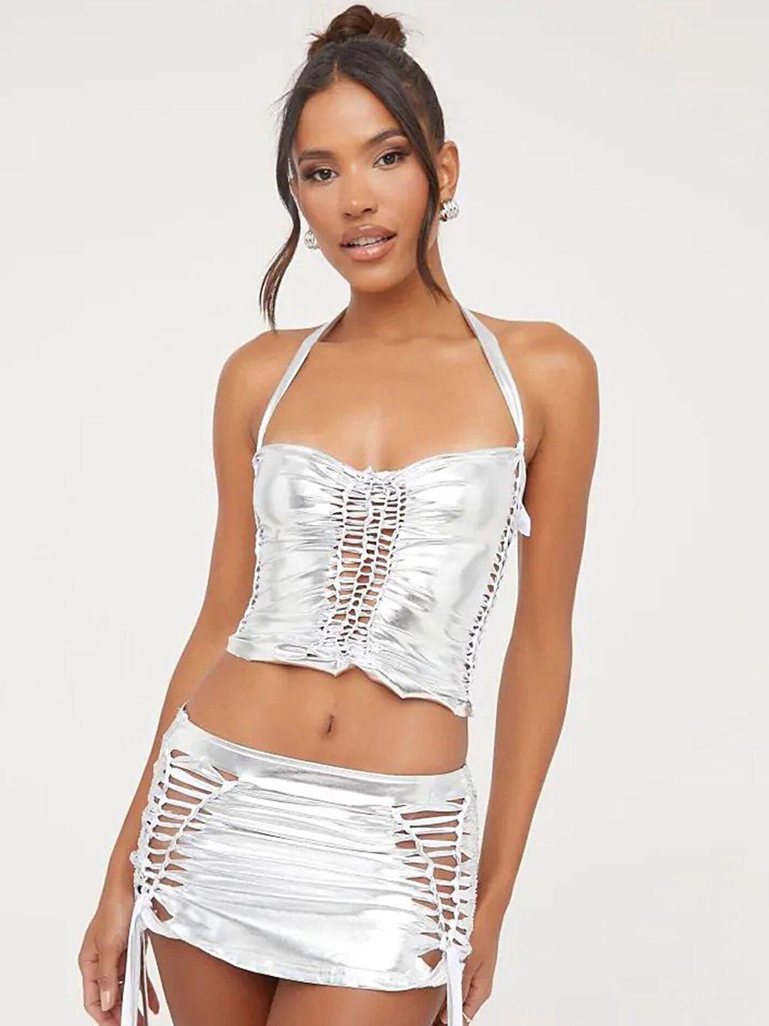 lulu & sky halter-neck crop top with mini skirt co-ords