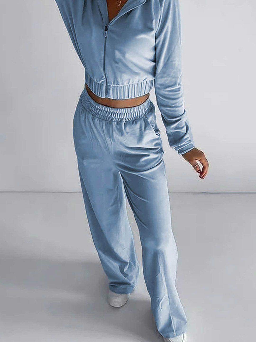 lulu & sky hooded neck zip closure crop top with trousers