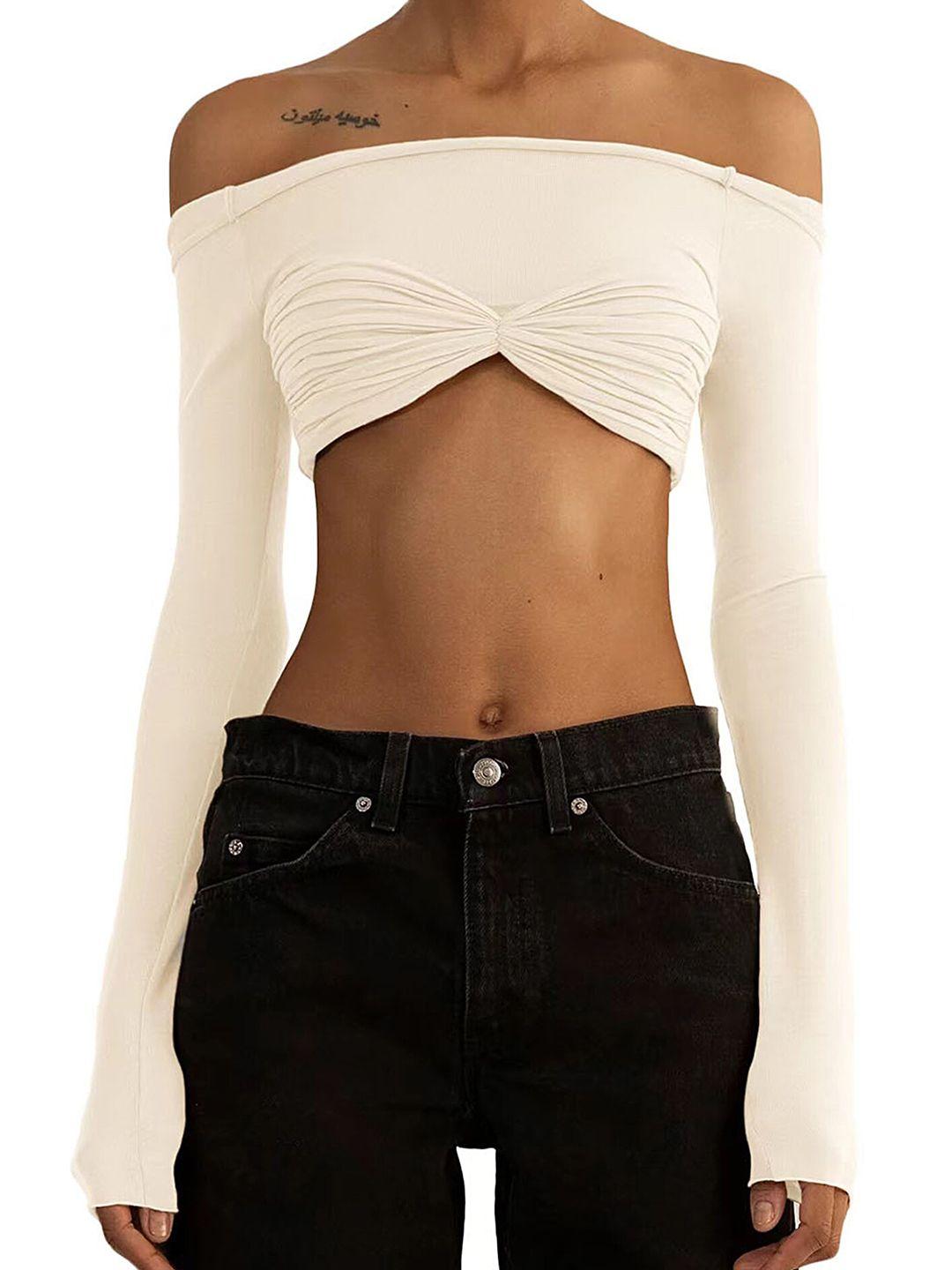 lulu & sky off-shoulder ruched bardot crop top