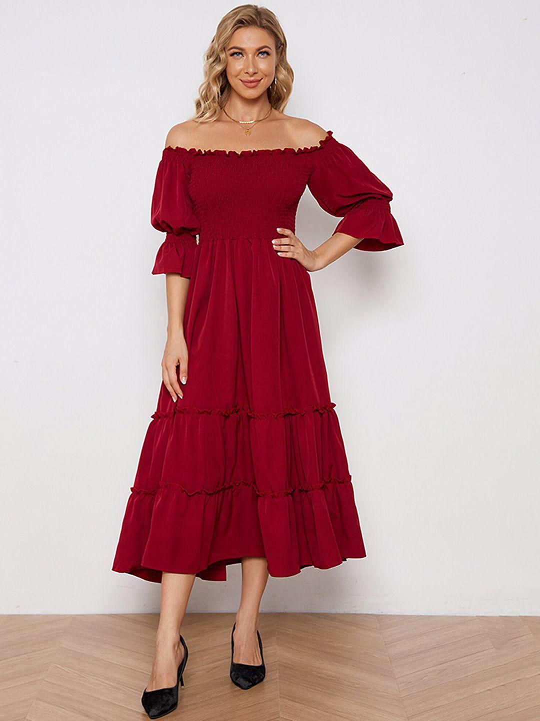 lulu & sky off shoulder smocked a-line dress