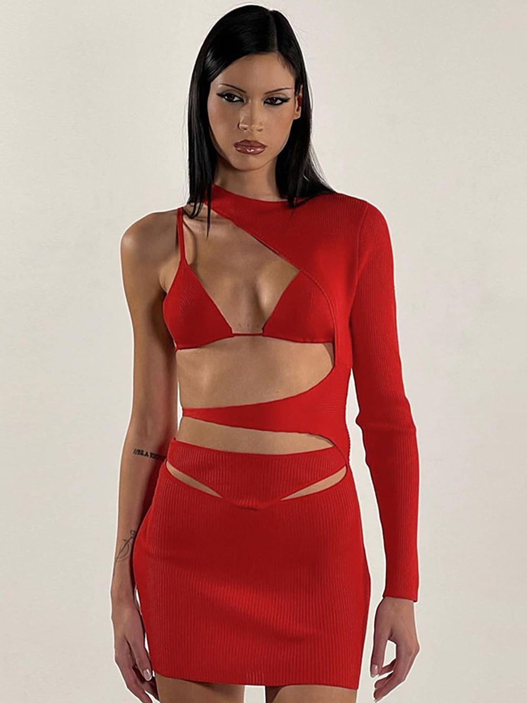 lulu & sky one shoulder cut-out bodycon dress with bralette