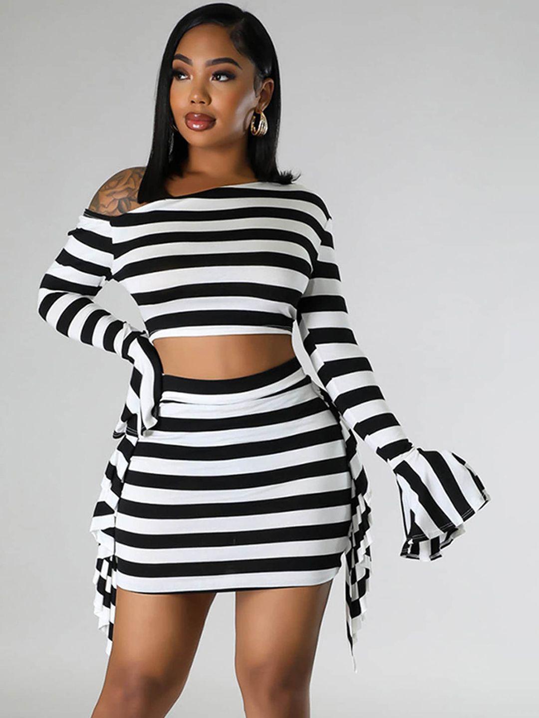 lulu & sky one shoulder striped crop top with striped mini skirt