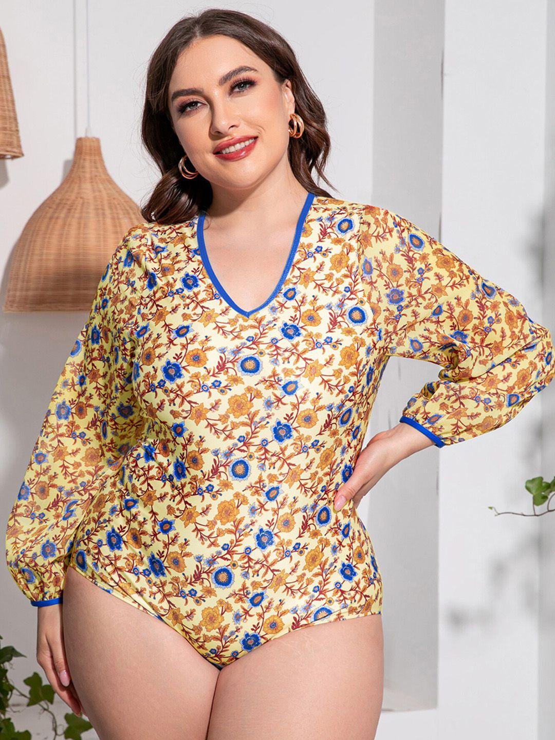 lulu & sky plus size floral printed v-neck bodysuit