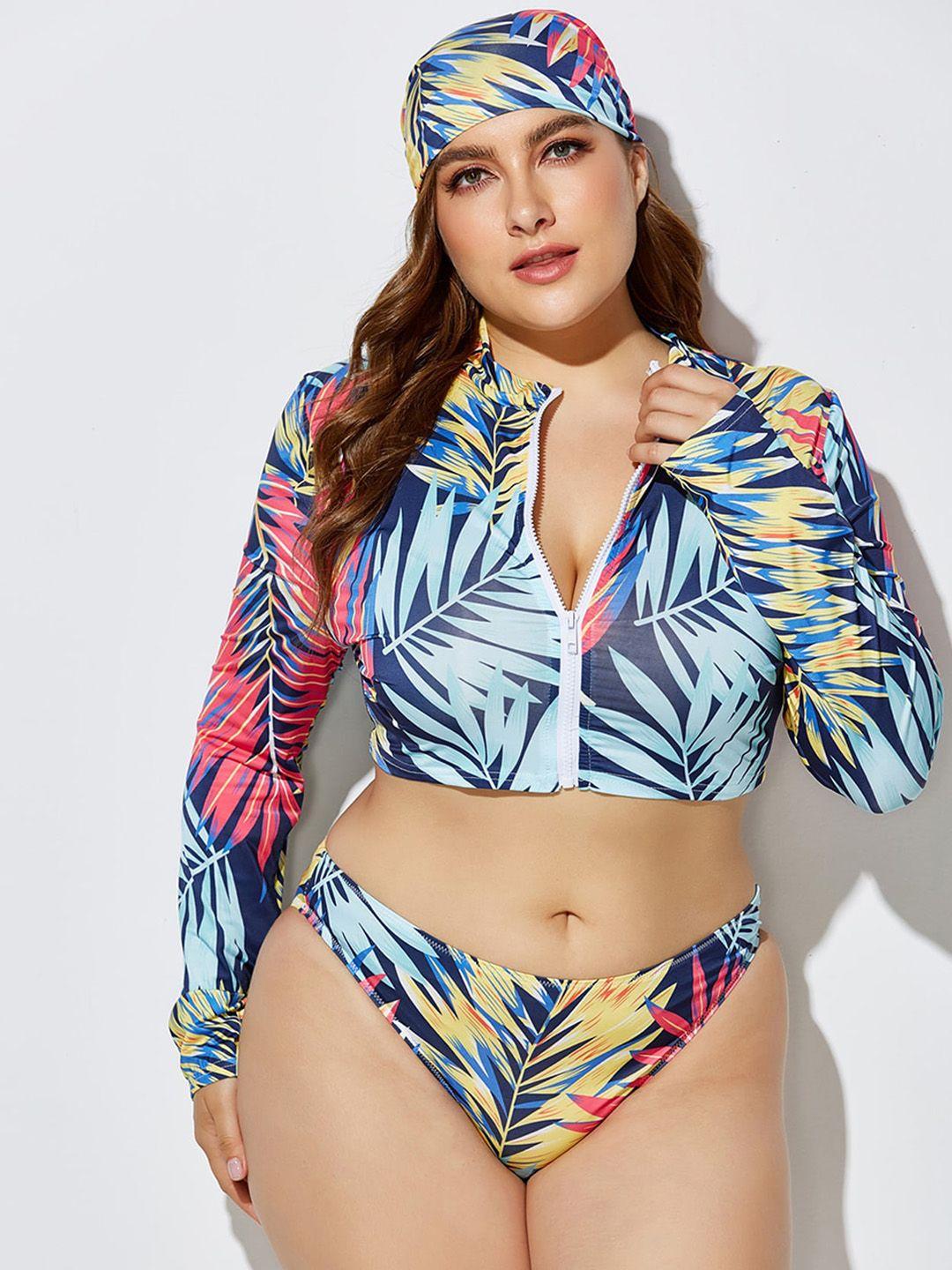 lulu & sky plus size tropical printed mock collar swim set