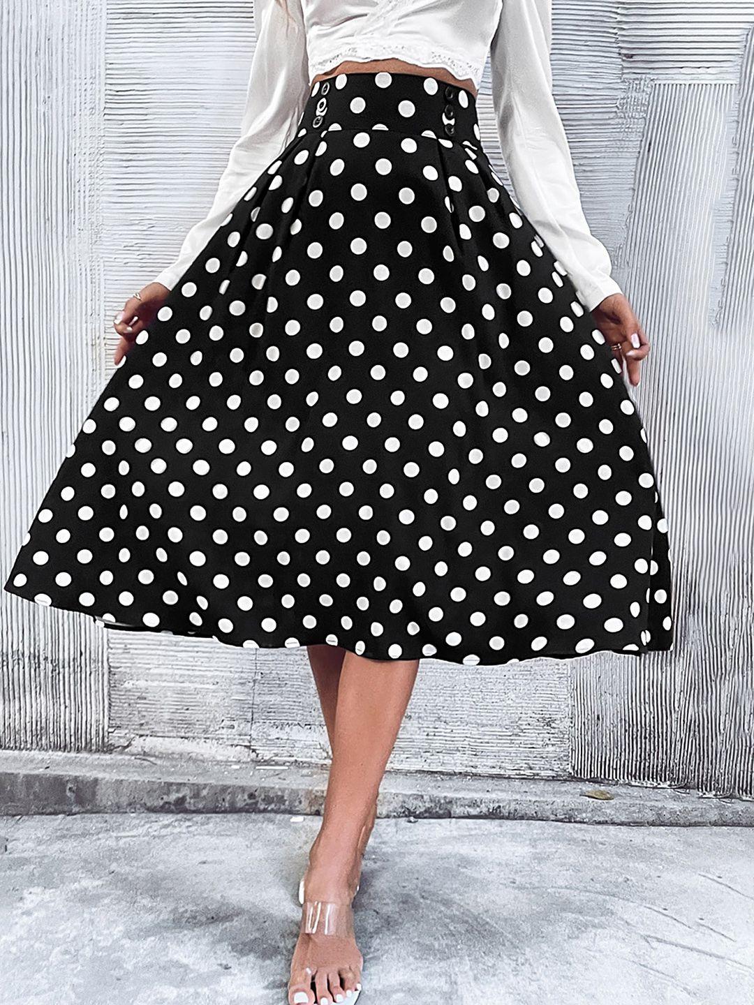 lulu & sky polka dots printed flared midi skirt