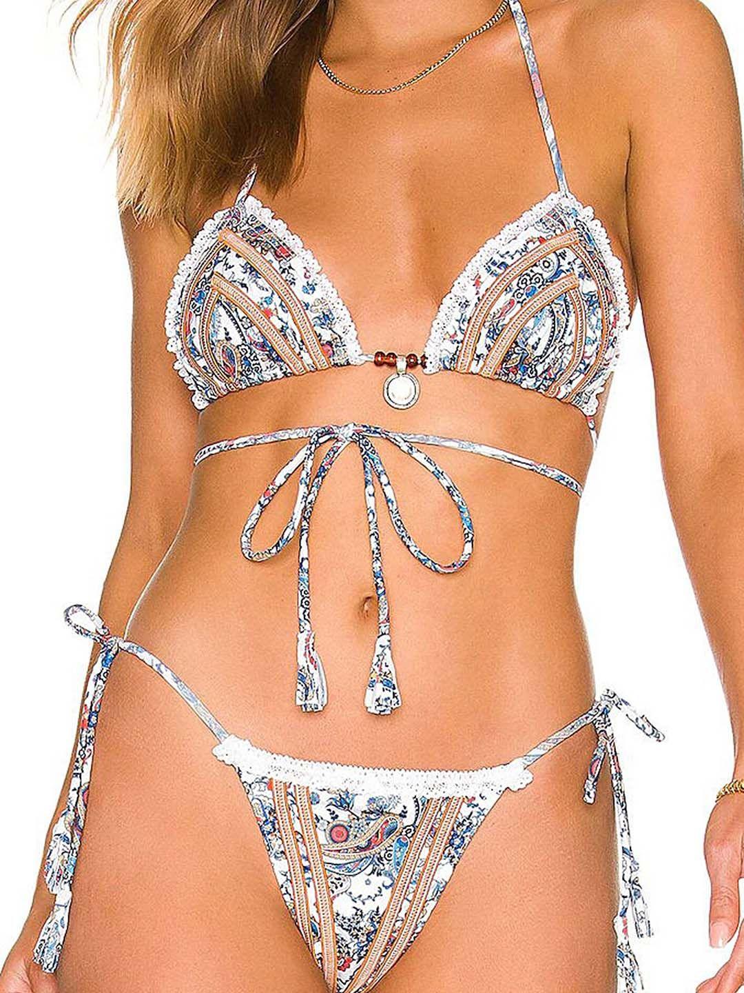 lulu & sky printed halter-neck bikini set