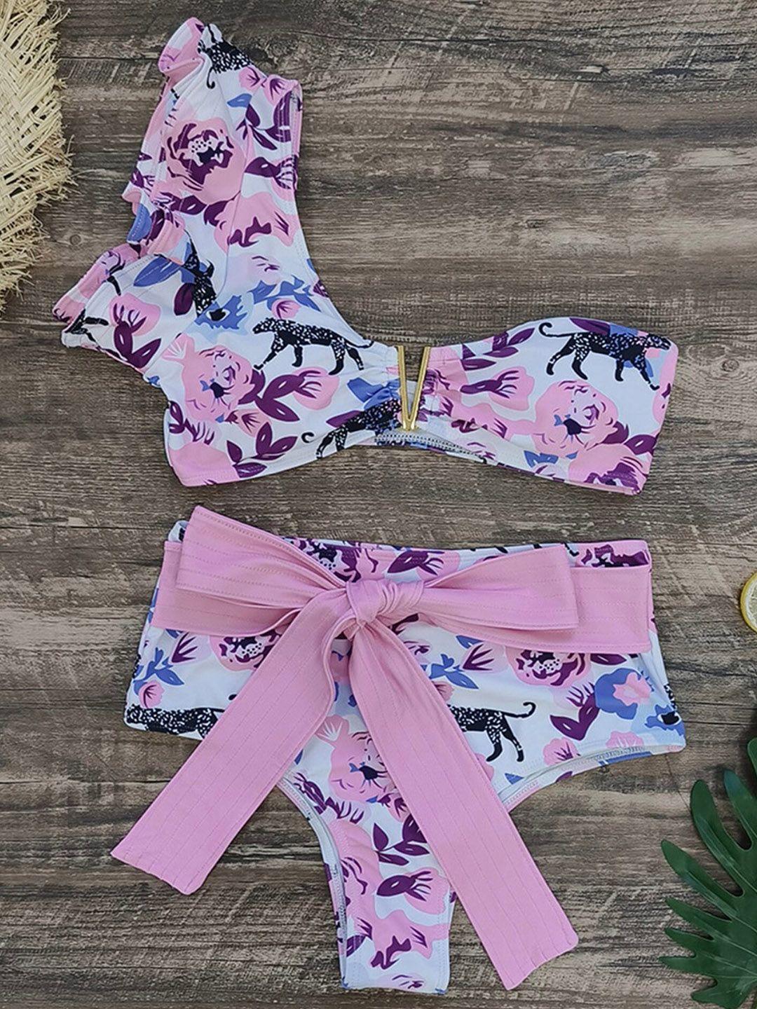 lulu & sky printed one-shoulder bikini set