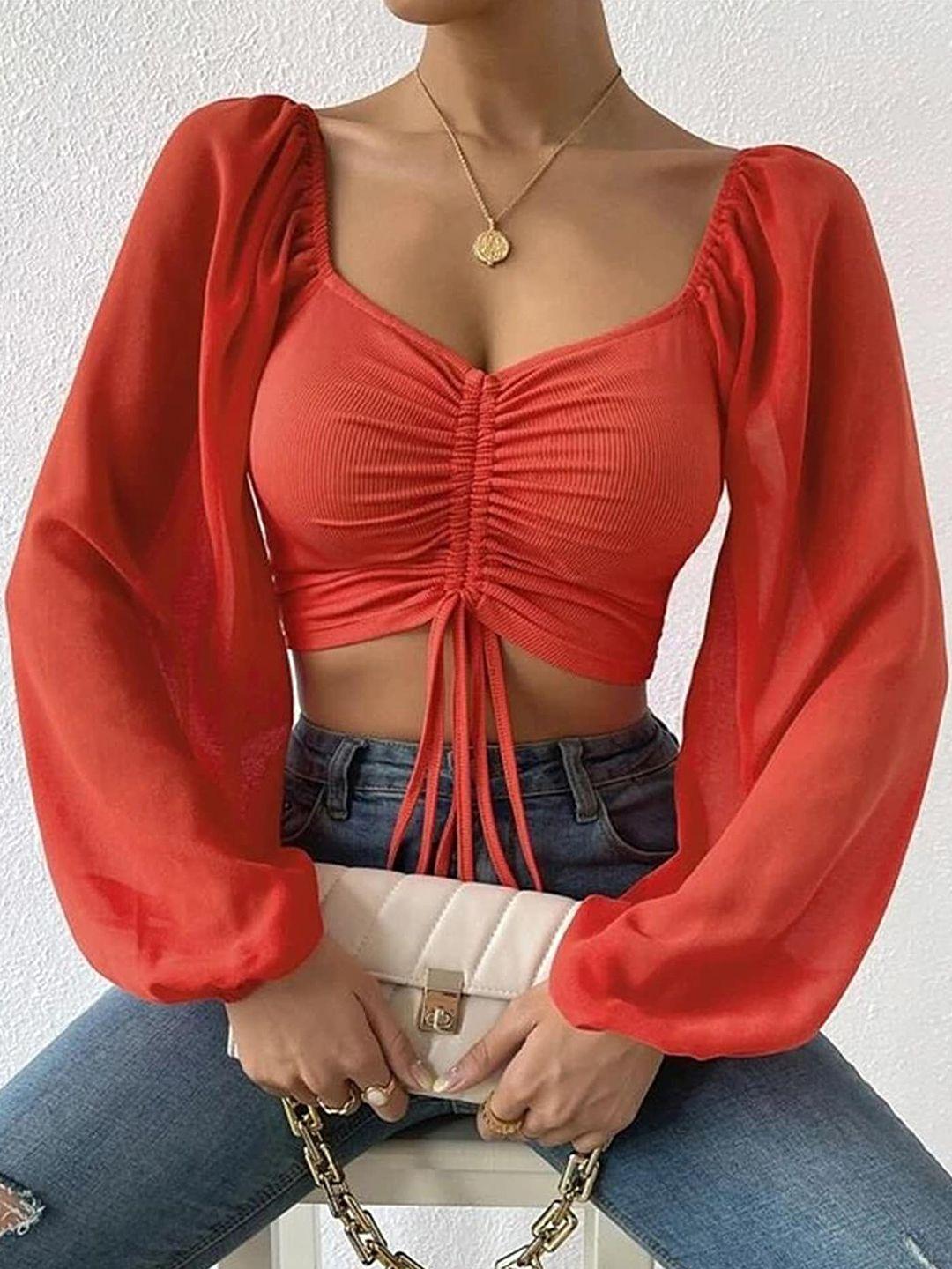 lulu & sky red puff sleeve crop top