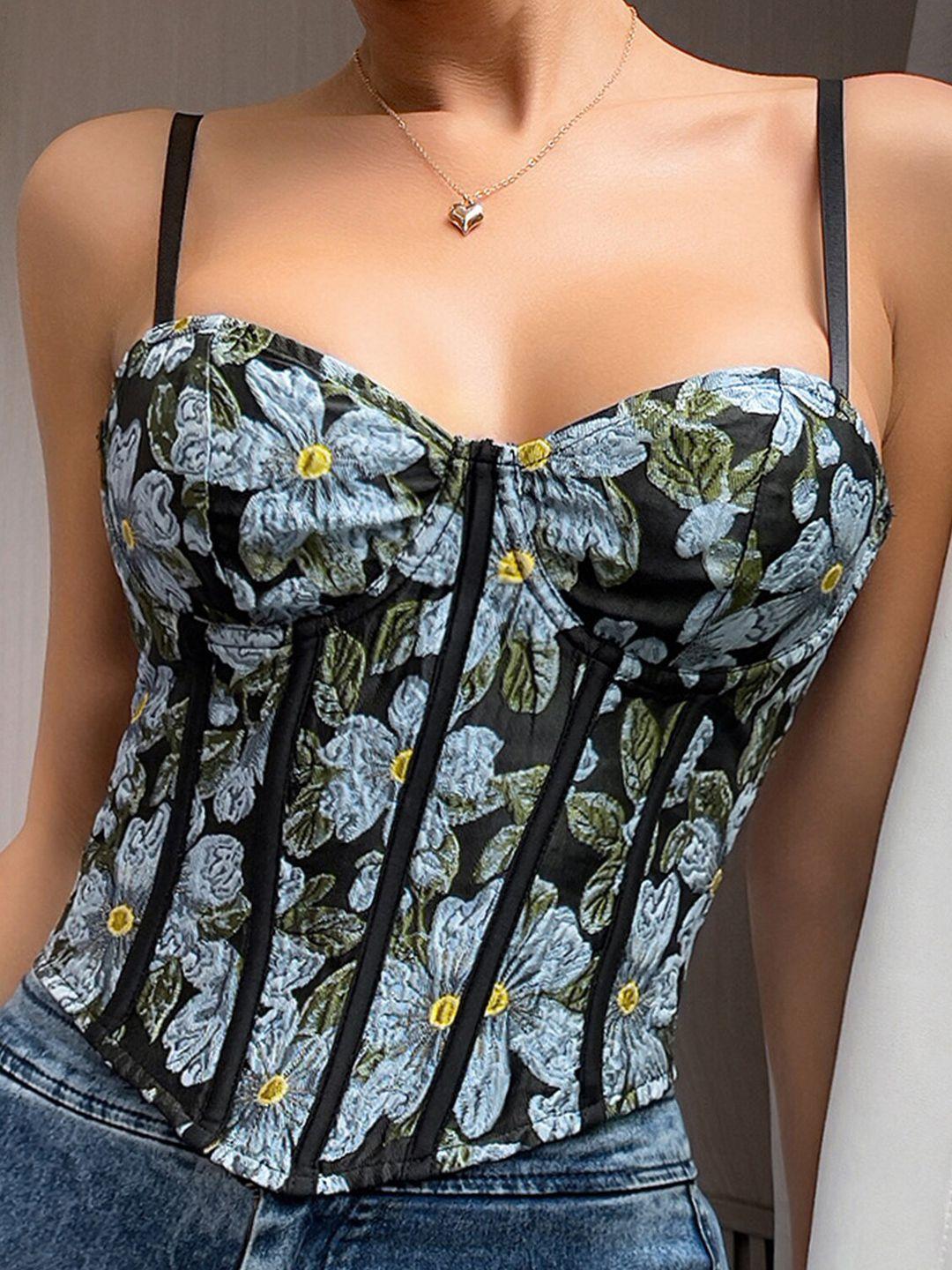 lulu & sky self design shoulder straps crop corset top
